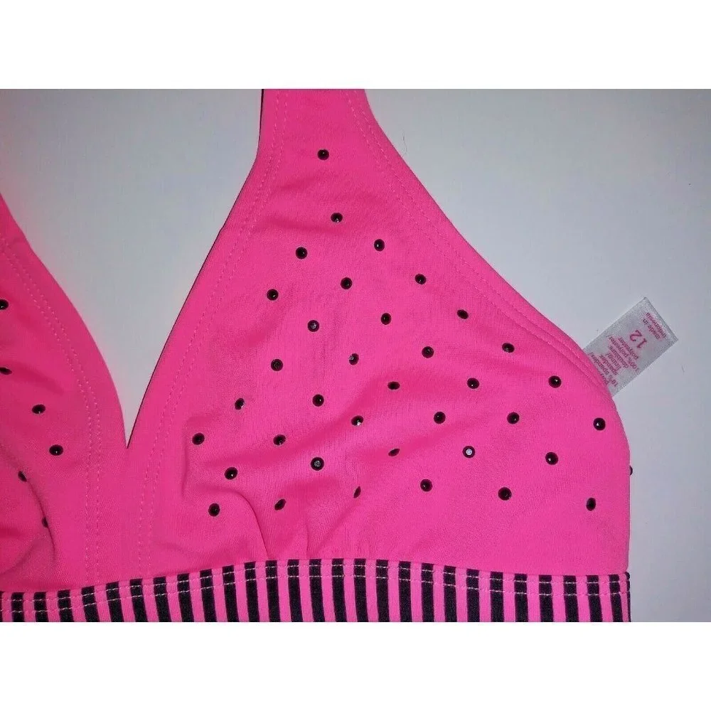 womens Girls Sz 12 Swimsuit bra Pink embellished bikini top JUSTICE juniors